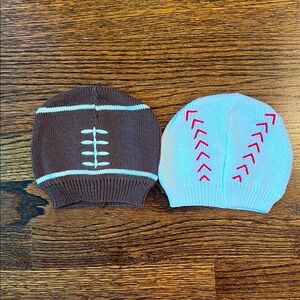 NWOT Bundle of Kids Sports Beanies - Brown Football & White Baseball